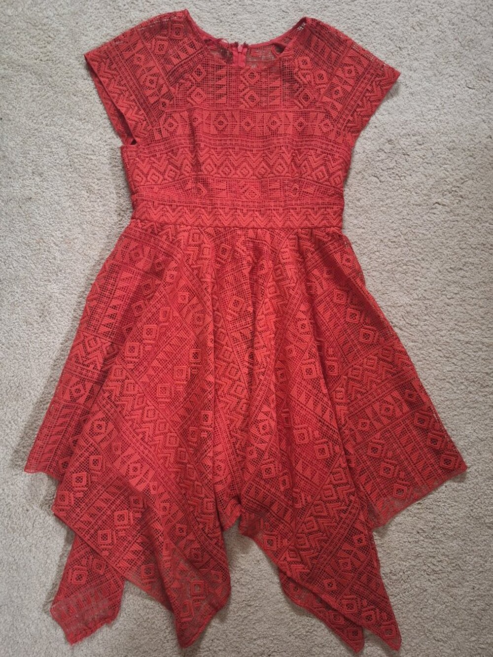 Maeve Anthropologie orange guipure lace dress